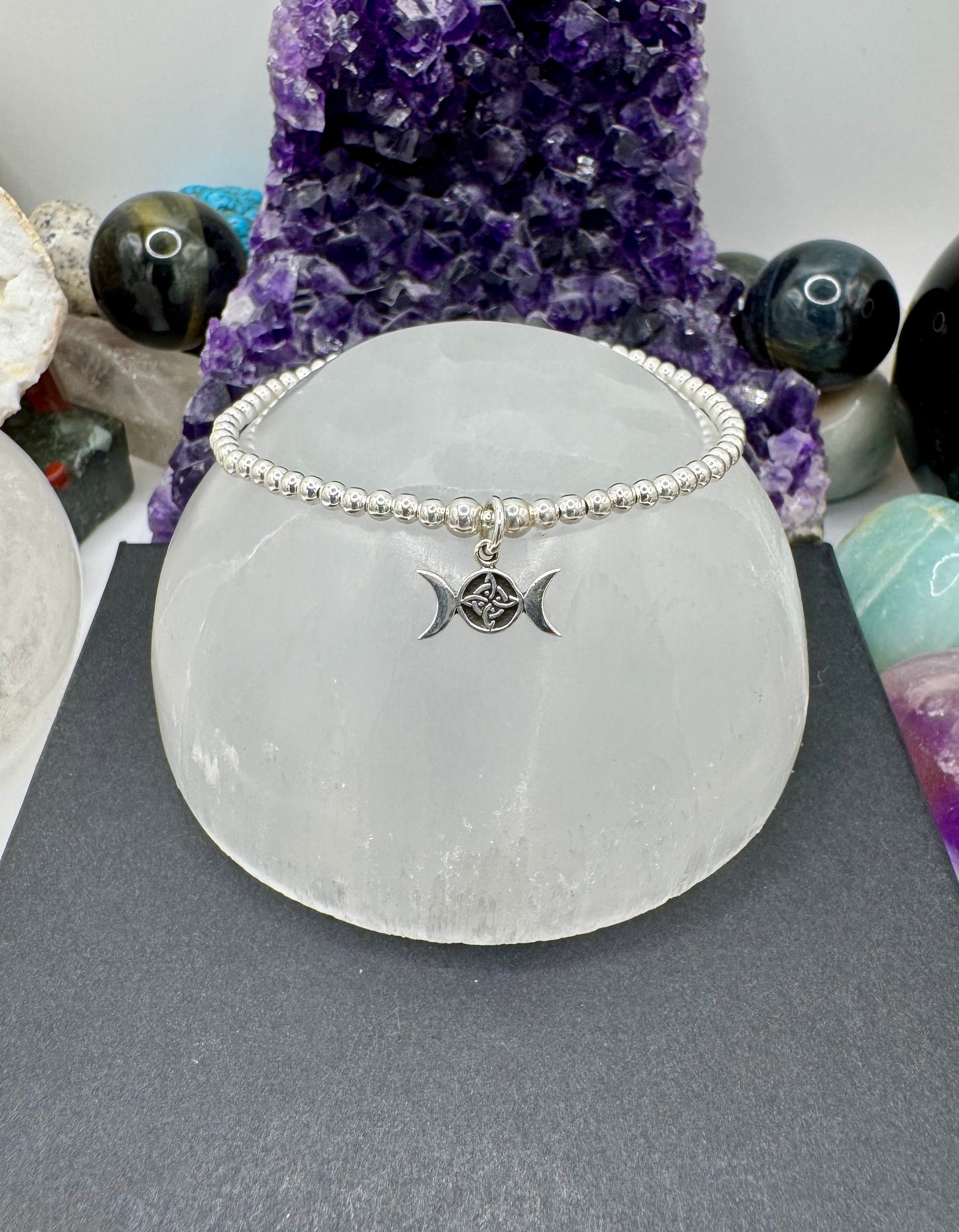 STERLING SILVER TRIPLE MOON & WITCHES KNOT BRACELET