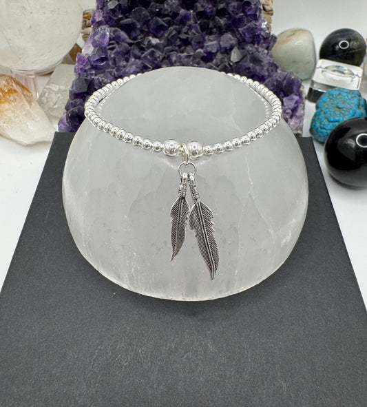STERLING SILVER DOUBLE FEATHER BRACELET