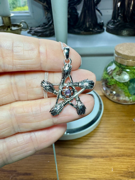 STERLING SILVER BESSOM NECKLACE WITH AMETHYST