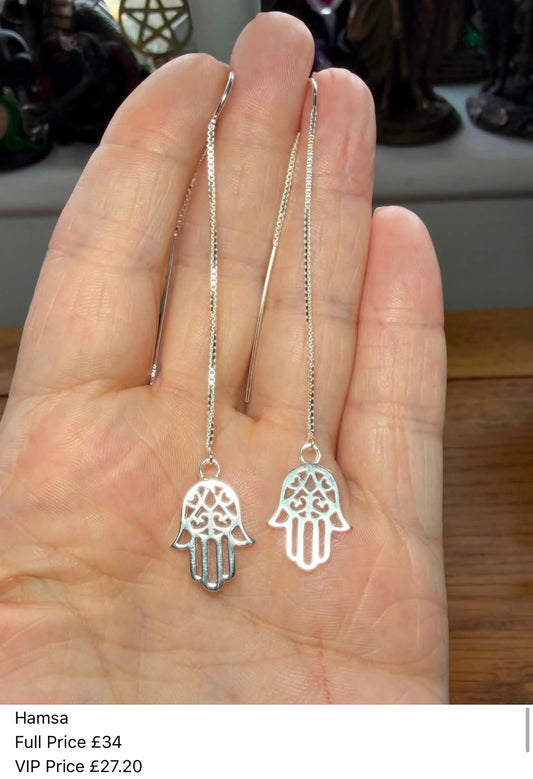 STERLING SILVER U-THREADER EARRINGS WITH HAMSA HANDS
