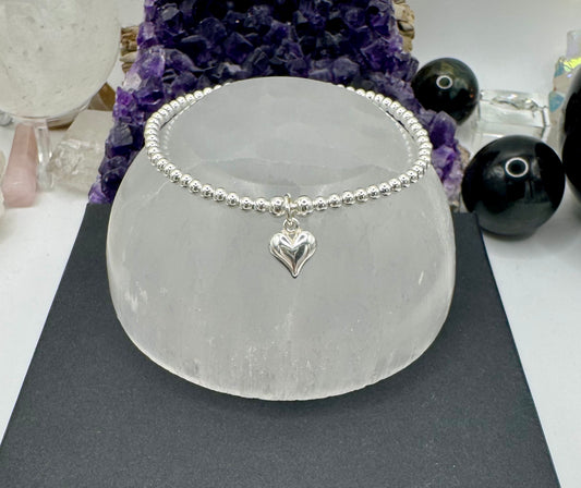 STERLING SILVER PUFFED HEART BRACELET