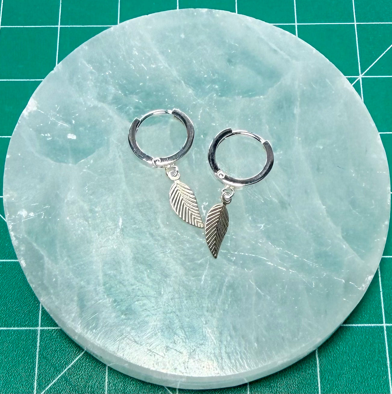 STERLING SILVER LEAF HUGGIE EARRINGS