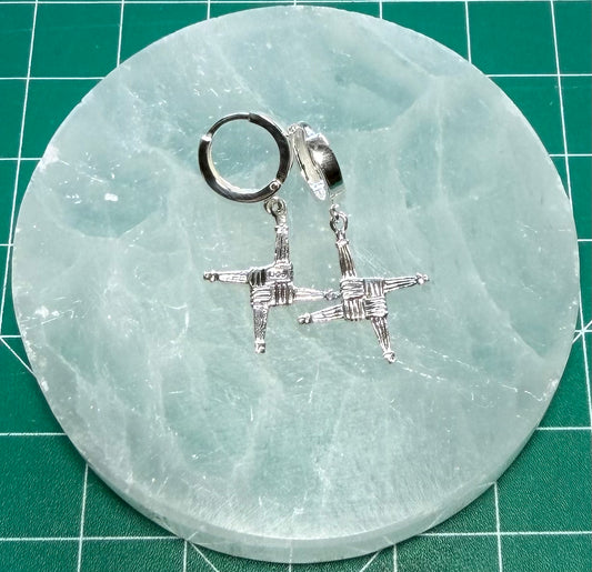 STERLING SILVER BRIGIDS CROSS HUGGIE EARRINGS
