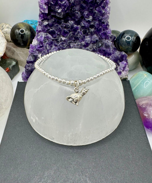 STERLING SILVER WITCHES CAT BRACELET