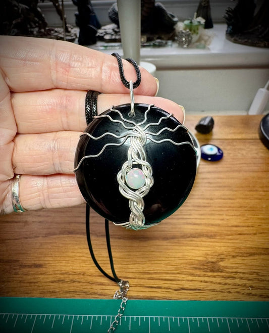OPAL AND OBSIDIAN TREE OF LIFE NECKLACE