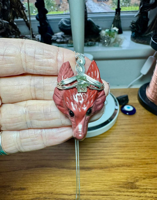 MOOKAITE & MOLDAVITE WOLF HEAD NECKLACE