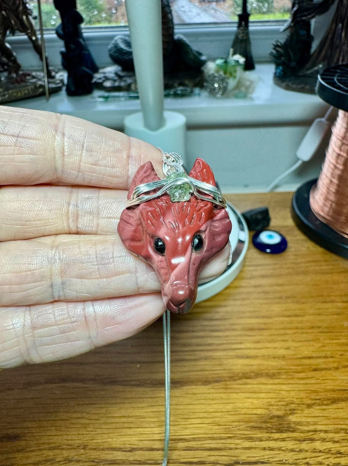 MOOKAITE & MOLDAVITE WOLF HEAD NECKLACE