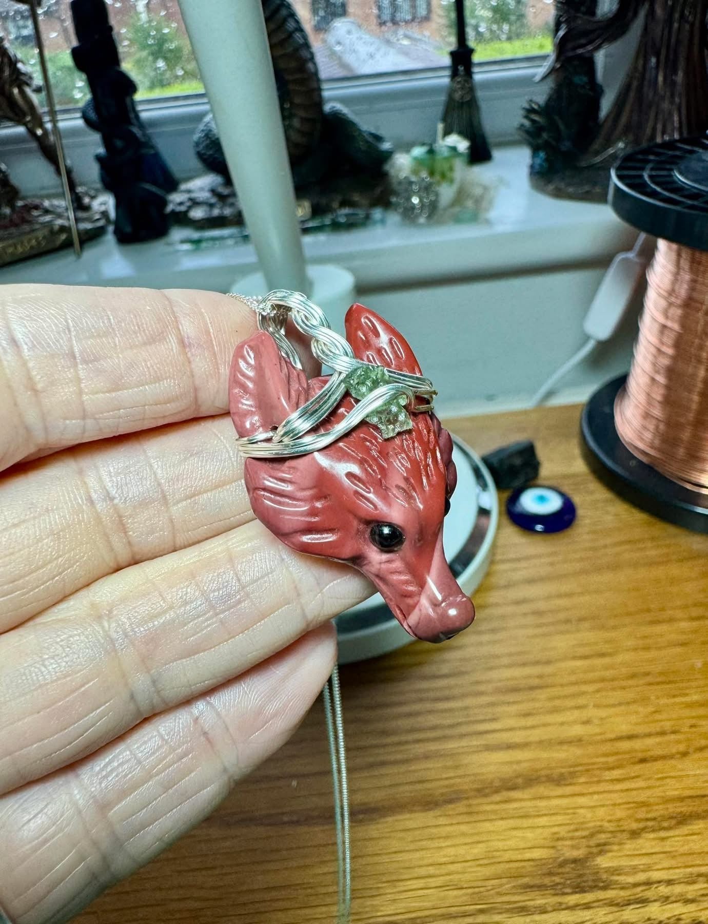 MOOKAITE & MOLDAVITE WOLF HEAD NECKLACE