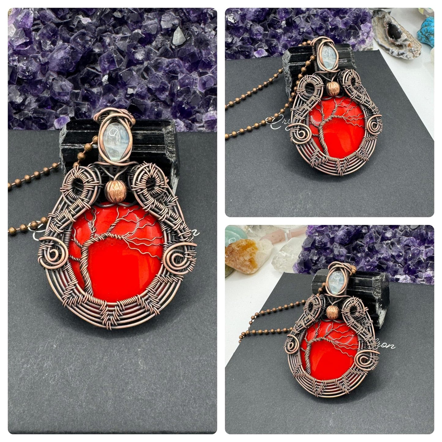 CORAL, MOONSTONE & COPPER NECKLACE