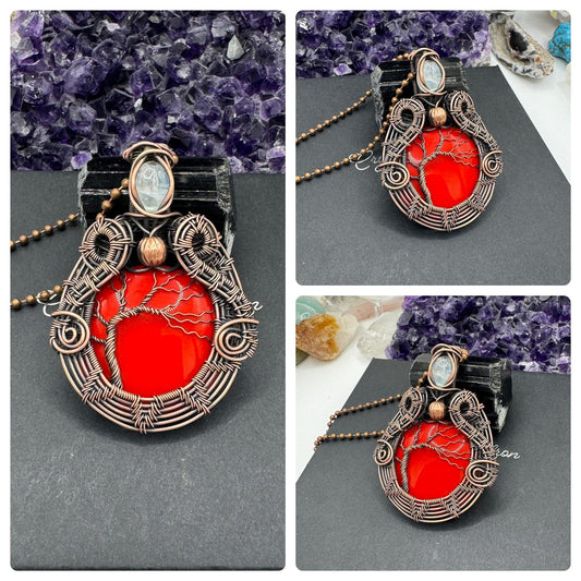 CORAL, MOONSTONE & COPPER NECKLACE