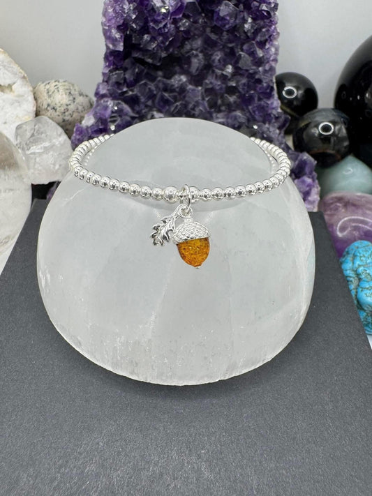 AMBER AND STERLING SILVER ACORN BRACELET