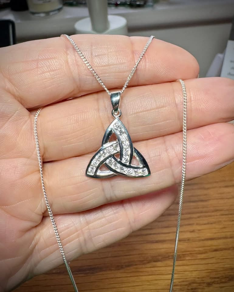 STERLING SILVER AND CZ TRIQUETRA NECKLACES