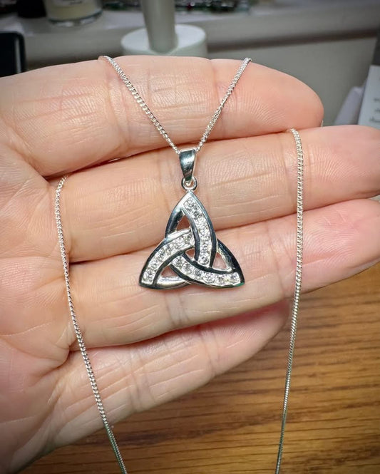 STERLING SILVER AND CZ TRIQUETRA NECKLACES