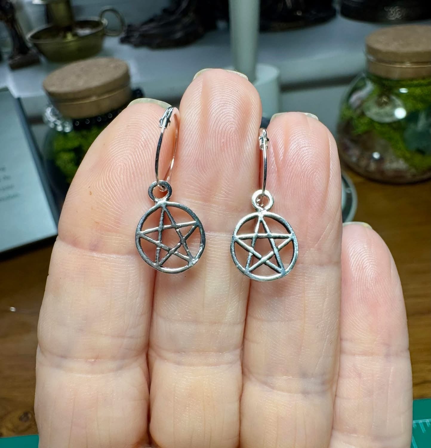 STERLING SILVER PENTACLE HOOPS