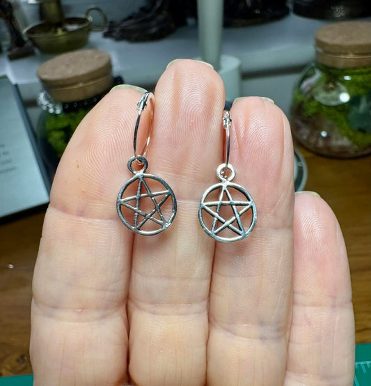 STERLING SILVER PENTACLE HOOPS