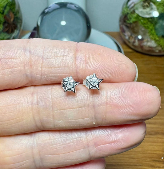 STERLING SILVER & CRYSTAL PENTAGRAM STUDS
