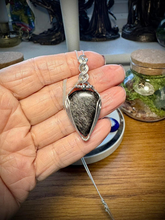 SILVER SHEEN OBSIDIAN NECKLACE