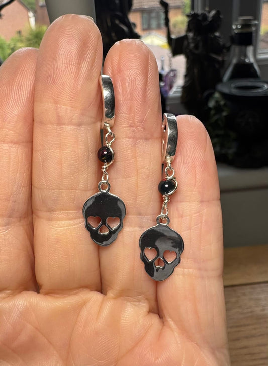 STERLING SILVER AND WELO OPAL SKULL EARRINGS