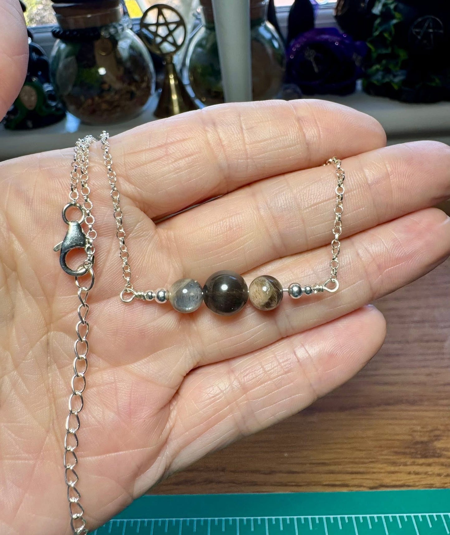 BLACK MOONSTONE ‘FIDDLE’ NECKLACE