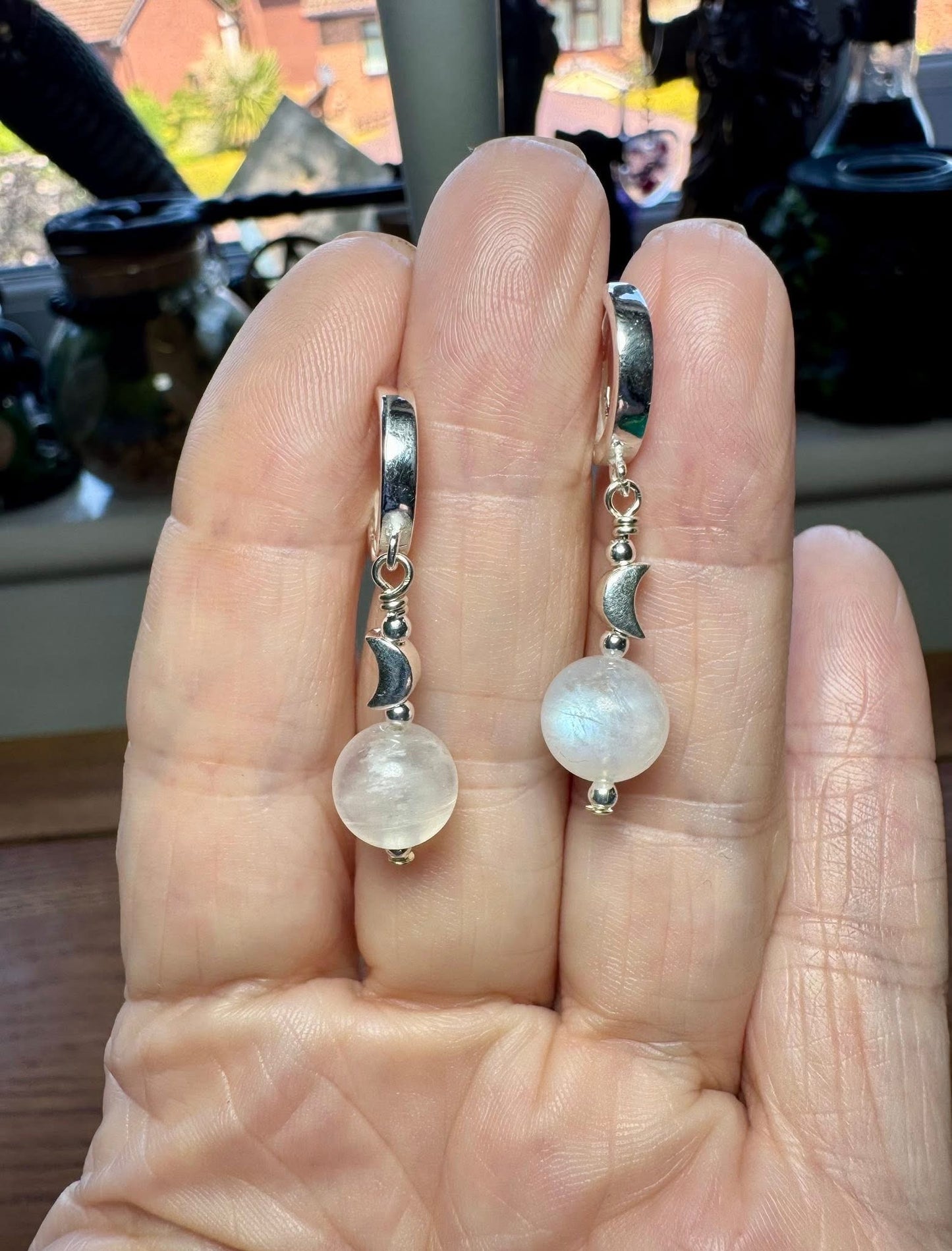 RAINBOW MOONSTONE HUGGIE EARRINGS