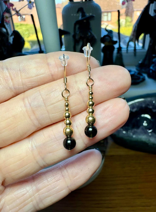 OBSIDIAN AND GOLD EARRINGS