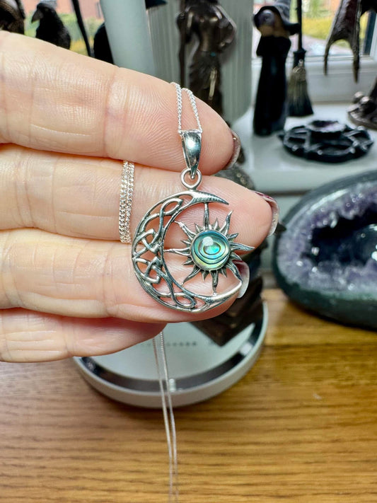 STERLING SILVER AND ABALONE SHELL SUN & MOON NECKLACE