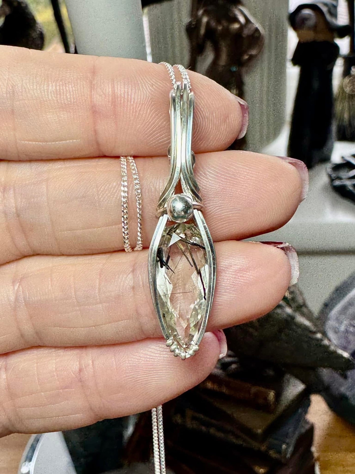 STERLING SILVER AND FACETED TOURMALINE IN QUARTZ NECKLACE