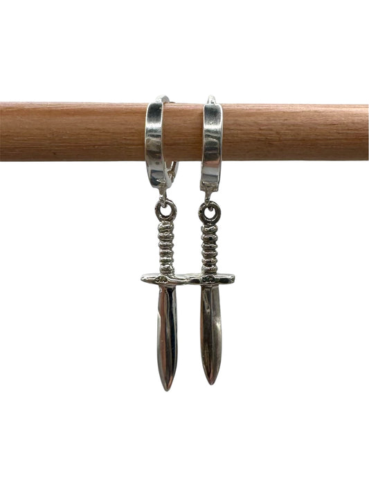 STERLING SILVER HUGGIE EARRINGS WITH ATHAME CHARMS