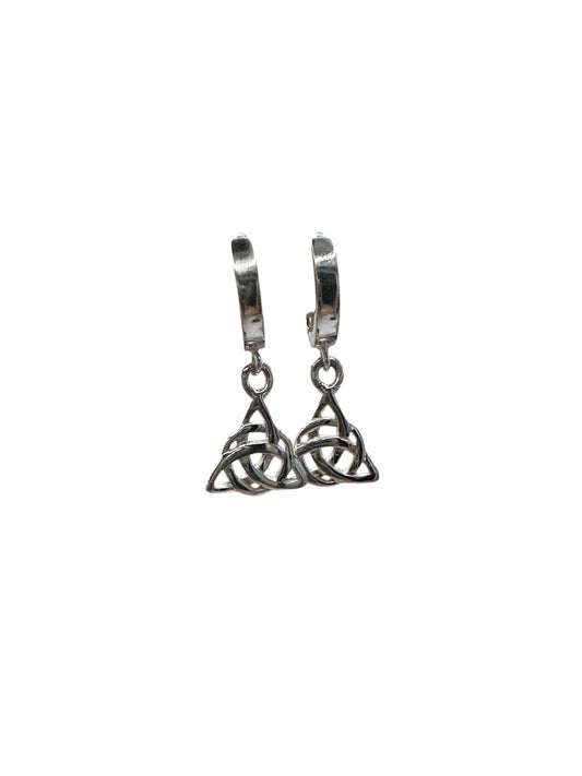 STERLING SILVER HUGGIE EARRINGS WITH TRIQUETRA CHARMS