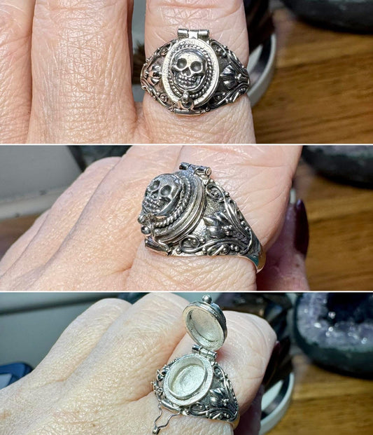 STERLING SILVER SKULL POISON LOCKET RINGS