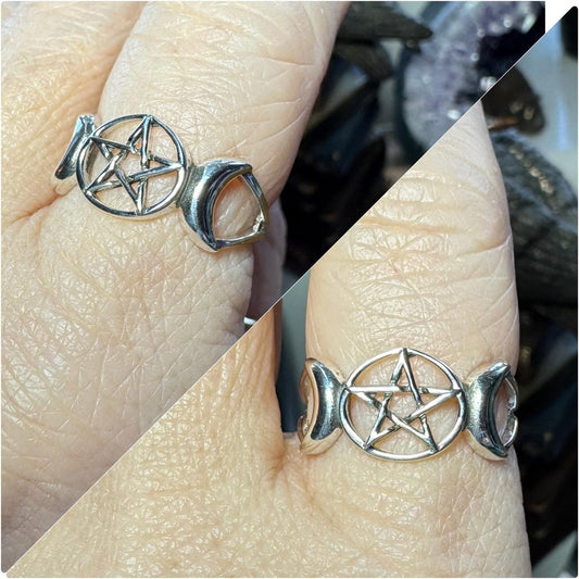 STERLING SILVER TRIPLE MOON PENTACLE RINGS